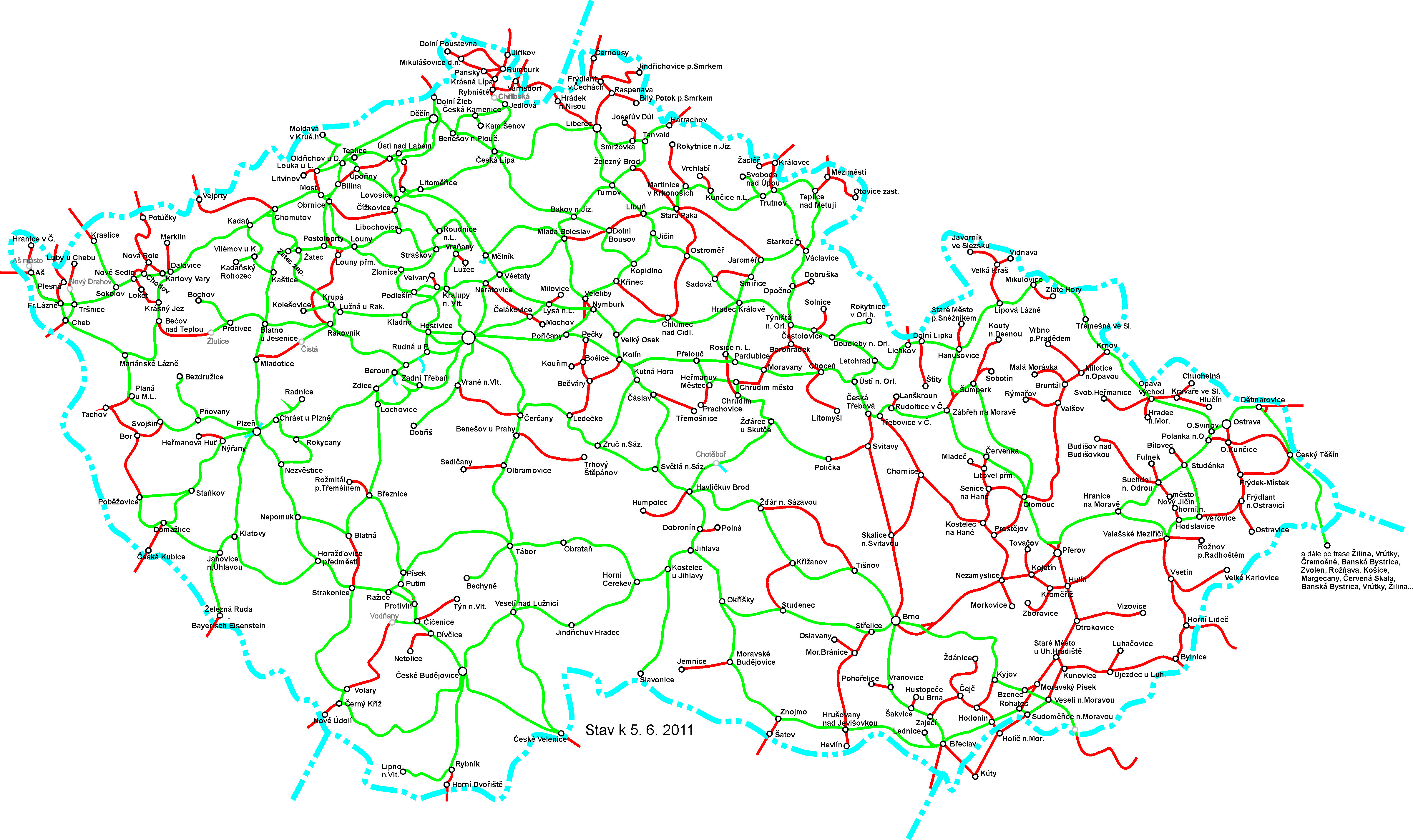 mapa projetých tratí